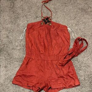 XOXO Red Halter Romper with Decorative Neckline